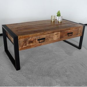 Salontafel mangohout Kai met lades 120cm industrieel duurzaam massief hout mango