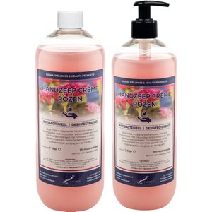 Handzeep Creme Rozen 1 liter - met gratis pompje - set van 2 stuks