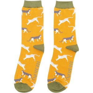Mr Heron - Bamboe sokken heren katten wandering cats - yellow
