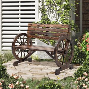 Sweiko Tuinbank - Ontworpen op wielen - 2 Zits - Natuurlijk hout - 105.5 x 56 x 79 cm - Bruin