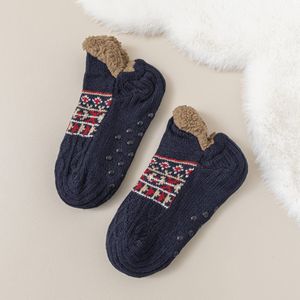Sokken - Pluche voor warmte - Pantoffelsokken - Zacht en warm - Winterbootsokken voor dames - Antislipvloersokken - Extra dikke fleecesokken - Geschikt voor binnenvloeren - Marineblauw - Maat S (35-39) - 1 paar