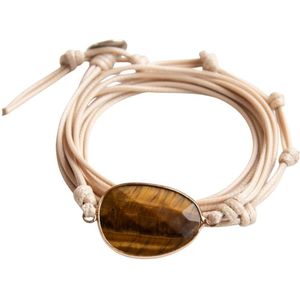 Marama - Wikkelarmband Tijgeroog Naturel Waxcord - vegan - 80 cm. - unisex - cadeautje voor hem en haar