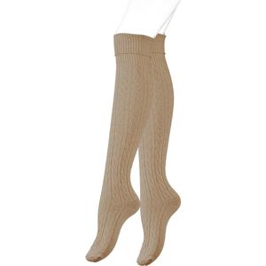 Yenita - dames kniekousen - kabelpatroon - beige - One Size - 1 paar