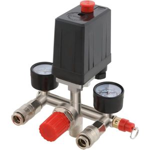 Drukregelaar met manometer voor persluchtcompressor – Automatische uitschakeling en dubbele meetindicatoren tot 12 bar