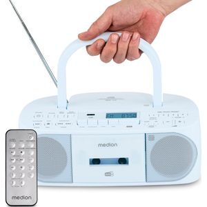 MEDION DRX-1 Plus Boombox (draagbare DAB+ & FM-radio, Bluetooth, cd-speler, MP3, cassette, hoofdtelefoonaansluiting, stereo, AUX, netstroom & batterijen) blauw