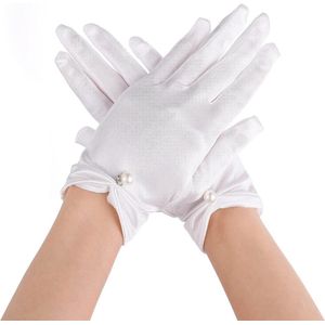 Allecto plus - Elegante korte dames handschoenen voor bruiloft en feest, wit, een maat, kant en bloemenmotief