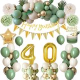 FeestmetJoep® 40 jaar feestpakket Groen / Goud 63-delig - 40 jaar verjaardag versiering - 40 jaar slingers - 40 jaar ballonnen - Feestversiering voor man & vrouw Groen / Goud - 40 jaar verjaardag man / vrouw - 40 jaar versiering