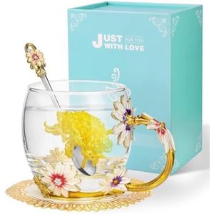 Handgemaakte Bloementheekop met Lepel - Emaille Glas - Wisolt Geschenken Ideeën voor Vrouwen Dames Cadeaus voor Kerstverjaardag - Valentijn