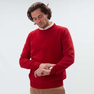 Osborne Knitwear Trui met ronde hals - Sweater heren in Lamswol - Pullover Heren - Dubonnet - L
