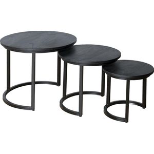 Livingfurn | Kala | salontafel set van 3 | zwart | hout met staal