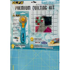 Olfa Premium Blue quilting kit (snijder,inch meetplaat en snijmat)