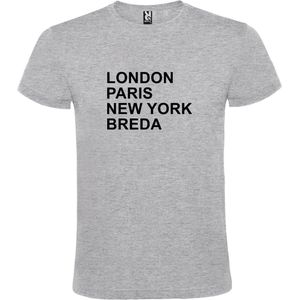 Grijs t-shirt met "" London, Paris , New York, Breda "" print Zwart size L
