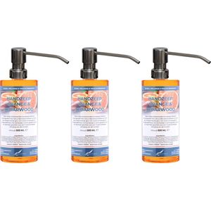 Handzeep Sweet Orange & Cedarwood 500 ml - set van 3 stuks - met gratis RVS zilverkleurige pomp - Voordeelverpakking