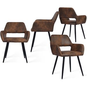 MEUBLES COSY Eetkamerastoel- Set van 4- Koffie-Dik gevoerde Kunstleder/Leer Stoel-Met armleuning-Vintage-met rugleuning- Keukenstoel - Kuipstoel - Woonkamerstoelen
