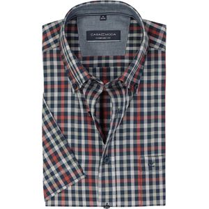 CASA MODA Sport comfort fit overhemd - korte mouw - popeline - blauw met rood - groen en wit geruit - Strijkvriendelijk - Boordmaat: 39 - 40