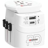 Skross - Wereldreisadapter Pro Light met grondstekkers (geen Zwitserse en Italiaanse) + 1 USB + 1 Type-C aansluiting