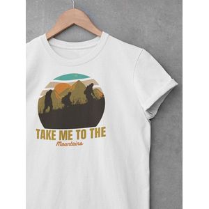 Shirt - Take me to the mountains - Outdoor Goeroe | Avontuur | Buitensport | Natuur | Wandelen | Mountainbike | Klimmen | Survival | Outdoor | Kamperen | Boulderen | Wit & Zwart