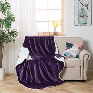 Aubergine tweezijdige Sherpa deken - Extra dikke warme woondeken - 220 x 240 cm