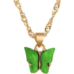 Kinder ketting - vlinder - goudkleurig - groen - cadeau voor meisje - Liefs Jade