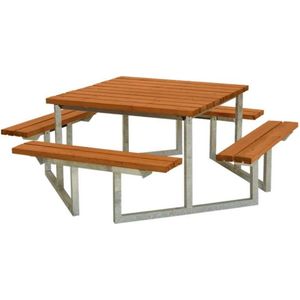 Picknicktafel vuren geimpregneerd - Twist vierkant gegrond teak 204 x 204 x 73 cm
