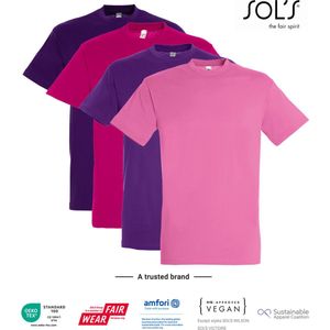 4 Pack SOLS Heren T-Shirt 100% katoen Ronde hals Licht Paars, Donker Paars, Fuchsia, Roze Maat XL