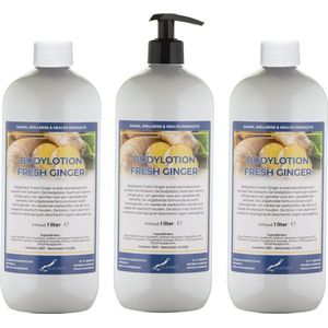 Bodylotion Fresh Ginger 1 Liter - met gratis pompje - set van 3 stuks