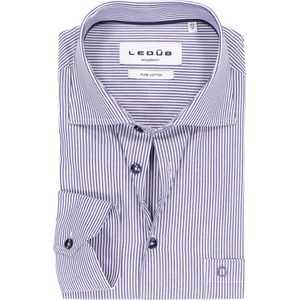 Ledub - Modern Fit - Overhemd - Donkerblauw Gestreept - Strijkvriendelijk
