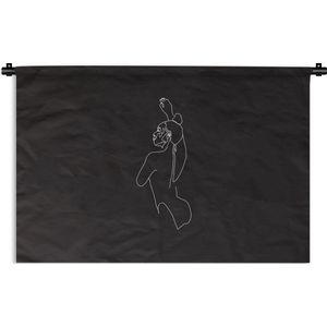 Wandkleed Line-art Vrouwengezicht - 12 - Line-art dansende vrouw op een zwarte achtergrond Wandkleed katoen 150x100 cm - Wandtapijt met foto