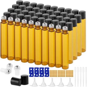 Roll-on flessen voor etherische oliën - Set van 50 stuks - 10 ml - Roestvrijstalen rollerballen - Bruin - Spa - Massage - Aromatherapie