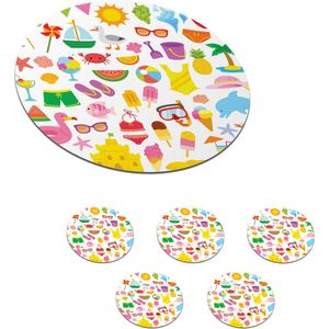 Onderzetters voor glazen - Rond - Zomer - Fruit - Kinderen - 10x10 cm - Glasonderzetters - 6 stuks