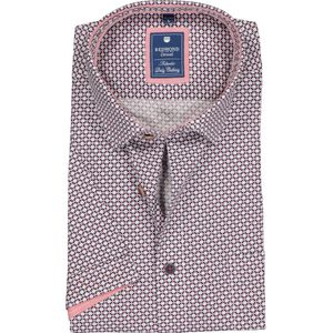 Redmond regular fit overhemd - korte mouw - poplin dessin - blauw en rood met wit - Strijkvriendelijk - Boordmaat: 39/40