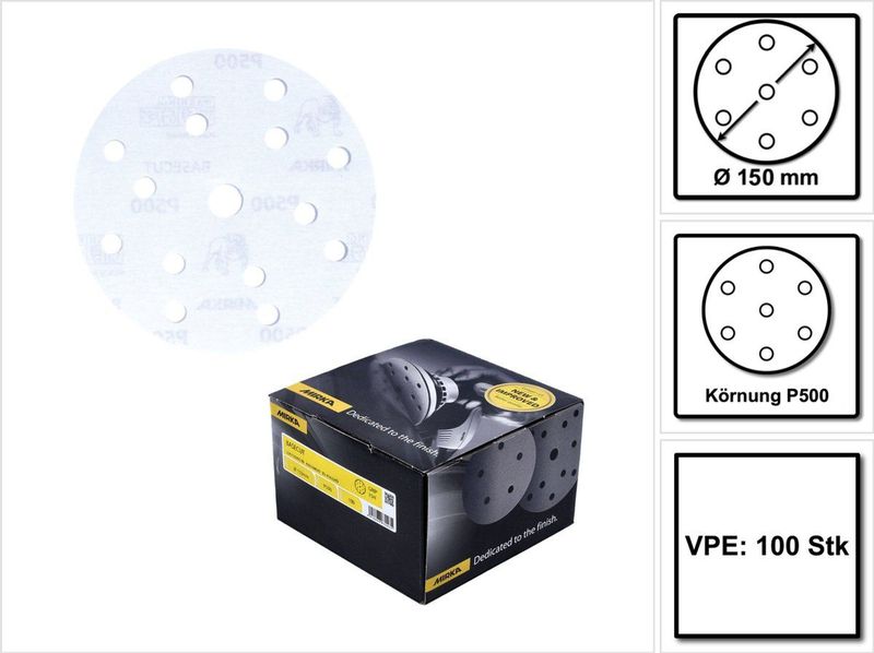 Mirka - Basecut - Schuurschijven - 150 mm - Korrel P500 - 100 Stk