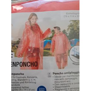 Regenponcho Basic - Rood - 78 x 114 x 37 cm - Waterdicht