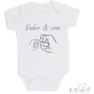 100% katoenen Romper ""Vader & zoon Boks"" Unisex Katoen Wit/grijs Maat 62/68 Vaderdag