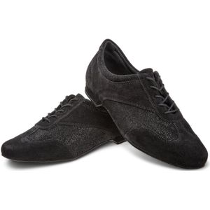 Dames oefen dansschoenen - Diamant 183 - 005 - 547 - Trainersschoen - Stabiele hak 1,2cm - Glitter - Vetersluiting - Flexibele suede zool - Lichtgewicht - Comfortabel - Tango, Latin, Ballroom - Diamant - Zwart Zilver/Glitter - 45