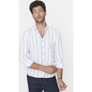Trendyol Blauw Slim Fit Button Down Kraag Krijtstreep Overhemd Tmnss20Go0092