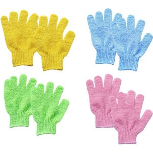 EXCITAT Exfoliërende lichaamshandschoenen - Scrubhandschoenen - Dubbelzijdige lichaamshandschoenen - Douchehandschoenen - Voor exfoliatie van lichaam en gezicht - Geschikt voor volwassenen en kinderen - 4 paar