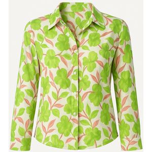 SOPHYLINE Blouse Lange Mouw – Groene Bloemprint – 100% Katoen – Licht & Zomers – Maten S t/m XL