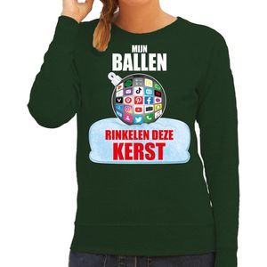 Rinkelende Kerstbal sweater / foute Kersttrui Mijn ballen rinkelen deze Kerst groen voor dames - Kerstkleding / Christmas outfit XS