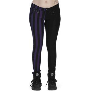 Banned - Half Black Half Striped Skinny fit broek - XL - Paars/Zwart