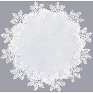 Ronde Linnen Doily met Sneeuwvlok Kant Trim - Wit (40 x 40 cm) voor Eetkamer en Keuken