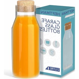 Herbruikbare Karaf Glazen Fles - 2 liter met Kurkdeksel voor Warme en Koude Dranken - Wasverzachterpotten / Wasmiddel Opbergfles met Stop (1 stuk)