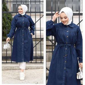 Lange jas voor hijab islamitic Official jas Dames Fashion Casual jeans jas Dames-مانطو جينز - maat 48