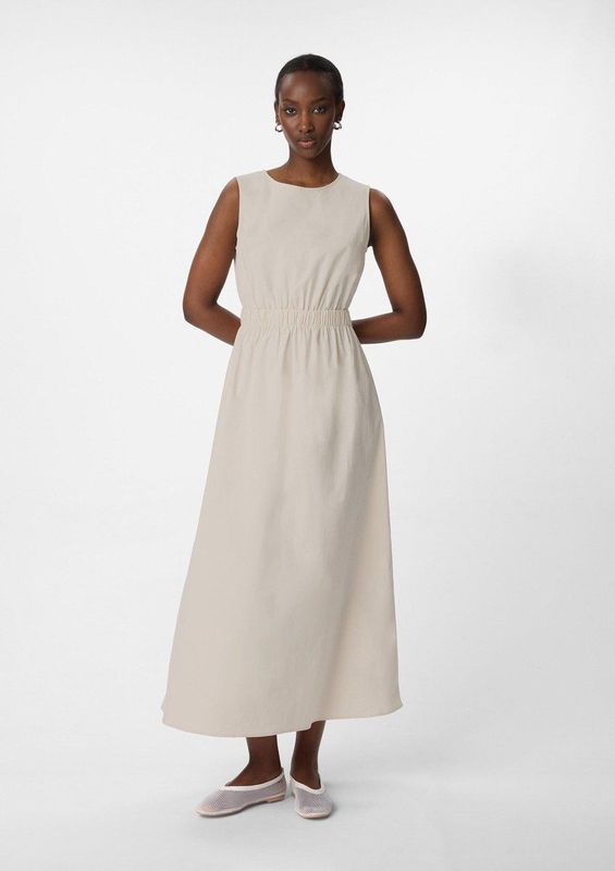 comma - A-lijn Jurk - Lange Poplin - Mouwloos - Katoen