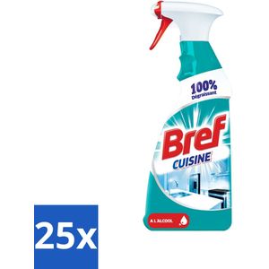 25 x Bref Keuken - Reinigingsspray - Ontvetter - Met Alcohol - 750 ml - Keuken Reinigen - Ontvetter - Keuken Spray - Alkohol Entfetter - Keuken Reinigingsmiddel
