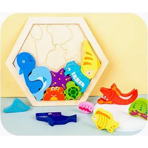 Houten Kinderpuzzel - Oceandieren - 12 stukjes - 18x16cm, Sinterklaas speelgoed Kerst Cadeau - Vanaf 3 jaar