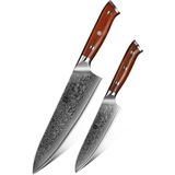Xinzuo B13R Yu Series - 2-delige Keukenmessen-set - Damascus Staal - Rozenhouten Handgrepen