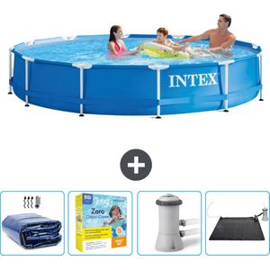 Intex Rond Frame Zwembad - 366 x 76 cm - Blauw - Inclusief Solarzeil - Onderhoudspakket - Zwembadfilterpomp - Solar Mat