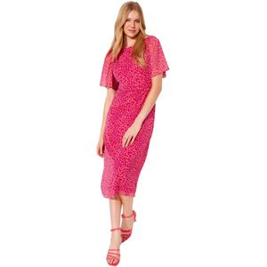 Trendyol - A-Lijn Midi-Jurk - Fuchsia - Met Dierenmotief - Engelmouwen - Gevoerde Chiffon