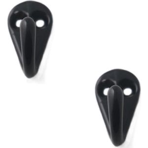 2x Luxe kapstokhaken / jashaken zwart met enkele haak - hoogwaardig aluminium - 3,6 x 1,9 cm - aluminium kapstokhaakjes / garderobe haakjes